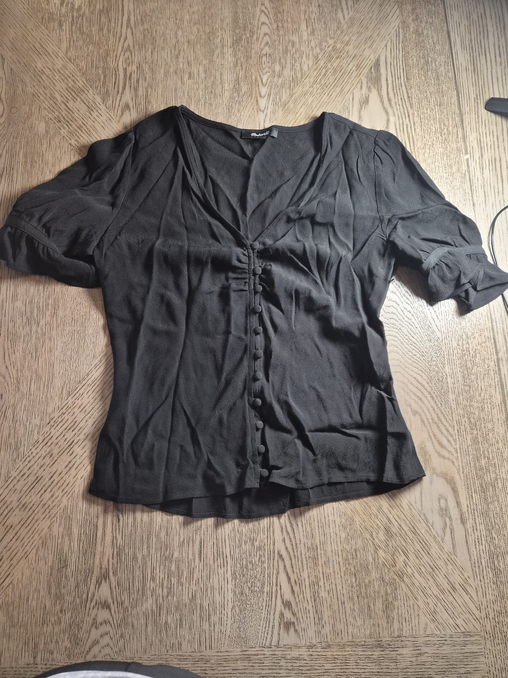 Madewell Black V-Neck Button-Front Blouse